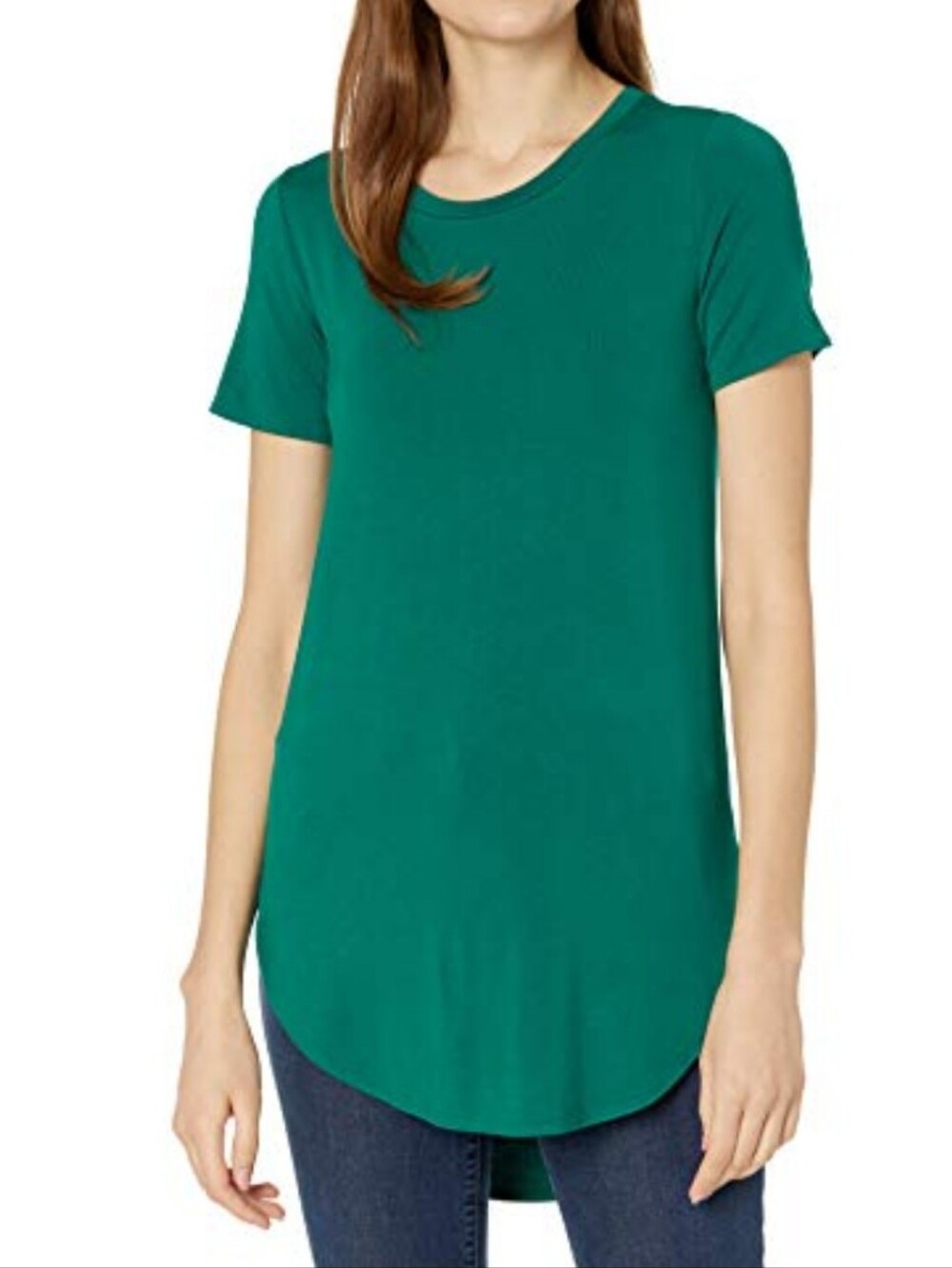 Daily Ritual Women's Jersey Short-Sleeve Open Crewneck Tunic, Emerald  L